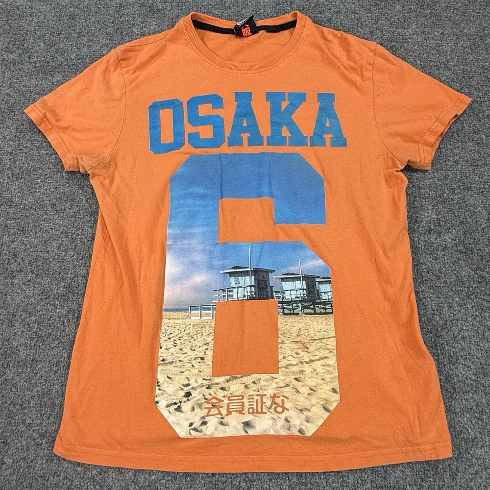 Superdry T-Shirt Mens Large Orange Osaka Japan Slim Fit Graphic Tee M1010306A